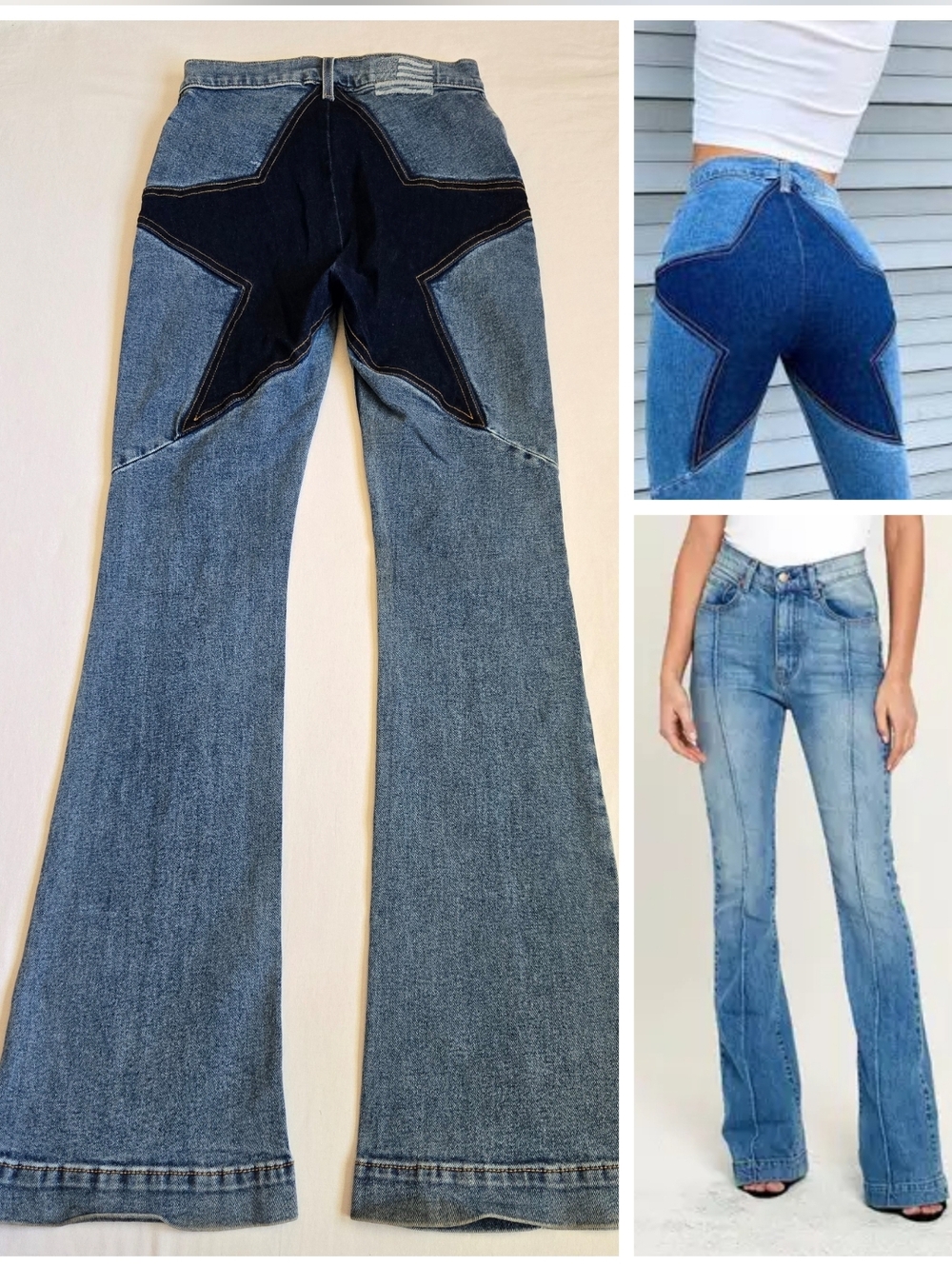 Revice Venus Flare Jeans Contrasting Star Patch Fun Sexy Boho Blue Size 27